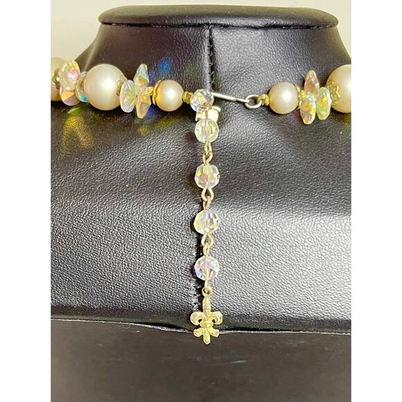 VENDOME Necklace AB Glass Bead Pearl Clear Gold Vtg Estate Jewelry Vintage N19 - Picture 5 of 9